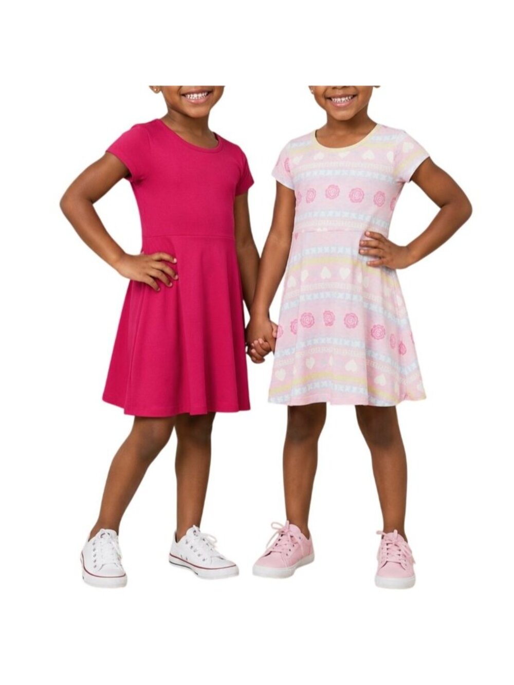 Wonder Nation Girls Size XS 4/5 Dresses Set Of 2 Solid Pink & Patterned Pink